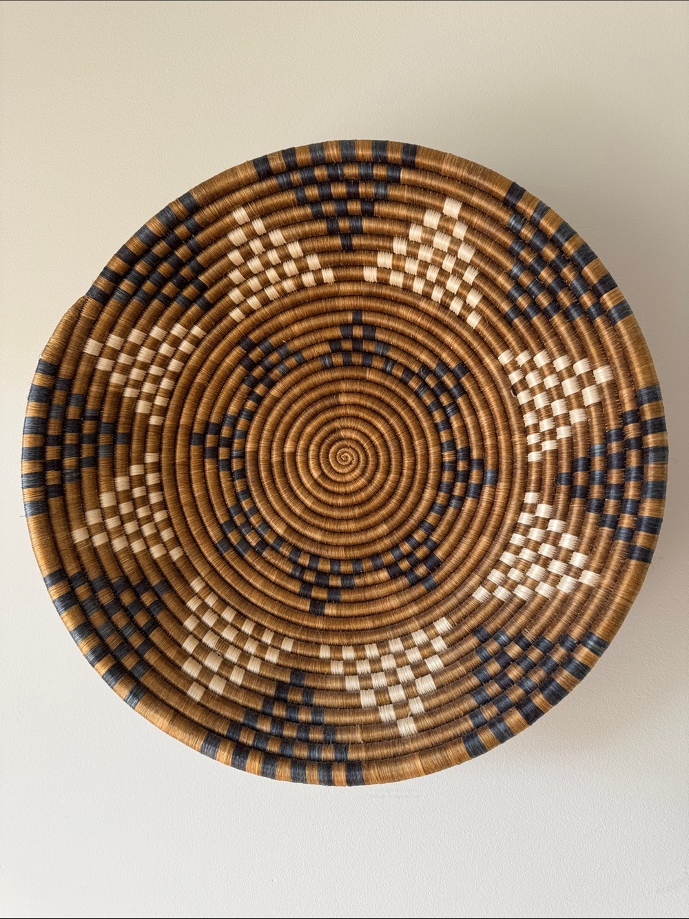 Handwoven Decorative Wall Basket in Brown, Black & Cream - Fair Trade